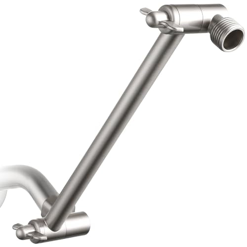 Voolan 11 Inch Shower Extension Arm with Lock Joints, Adjustable Height and Angle, Premium Solid Brass Anti-leak (Brushed Nickel) - color: Brushed Nickel