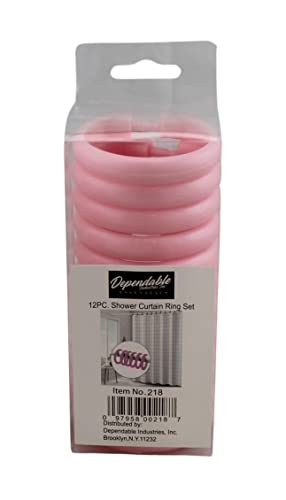 12 Piece Plastic Basic Locking Round Hook Easy Gliding Shower Curtain Rings Fits All Standard Size Shower Rods - color: Pink
