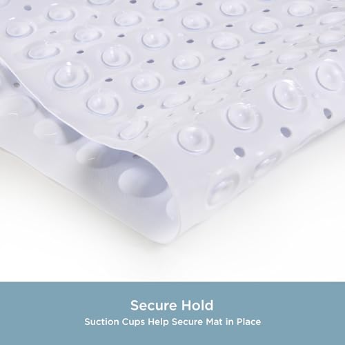 Kenney KN61277 Vinyl Bubble Bath Mat, Shower Mat, Tub Mat with Suction Cups and Drain Holes for Use Inside the Bathroom Shower, 30.75" L x 15.25" W, White - color: White, size: 30.8" x 15.3" (Rectangular)