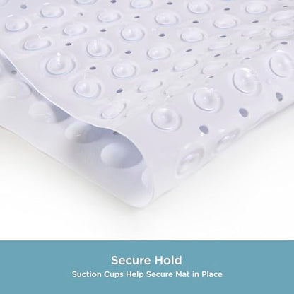 Kenney KN61277 Vinyl Bubble Bath Mat, Shower Mat, Tub Mat with Suction Cups and Drain Holes for Use Inside the Bathroom Shower, 30.75" L x 15.25" W, White - color: White, size: 30.8" x 15.3" (Rectangular)