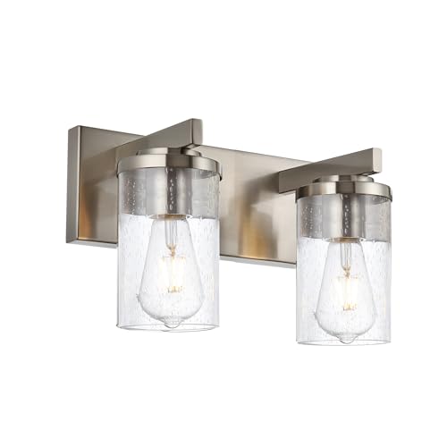 BONLICHT 2-Light Brushed Nickel Wall Sconce Lighting with Clear Glass Shade, Industrial Indoor Bathroom Lights Over Mirror, Modern Vanity Light Fixtures for Porch Entryway Stair - color: Brushed Nickel, size: 2 Lights Wall