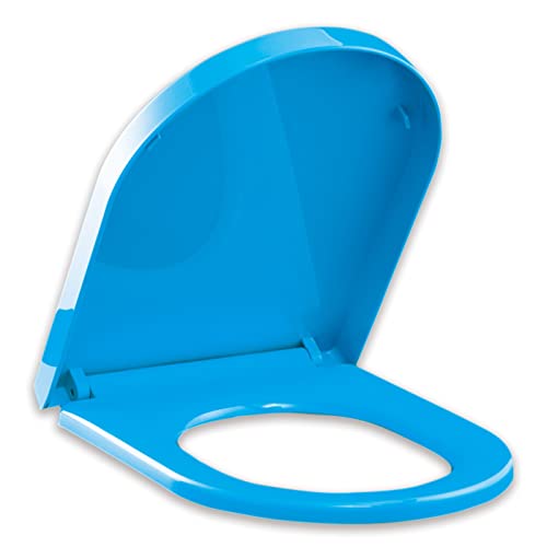 D Shaped Soft Close Quick Release Toilet Seat with 360 Adjustable Hinges Easy to Clean Polypropylene Bathroom Loo Seat - color: Blue