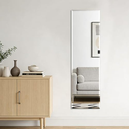 Ruomeng Frameless Full Length Mirror for Wall, 55x16 Inch Bathroom Vanity Mirror Farmhouse, Large Rectangle Mirror with Beveled Edge, Tempered Glass, Hangs Horizontally or Vertically - size: 55"L x 16"W