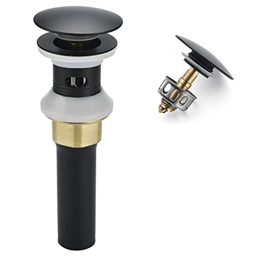 Rockgoya Bathroom Sink Drain,Drain Stopper Bathroom Sink with Overflow,Pop Up Drain Assembly with Detachable Strainer Basket,Built-in Anti-Clogging Strainer,Stainless Steel Mattle Black - color: Mattle Black, style: With Overflow