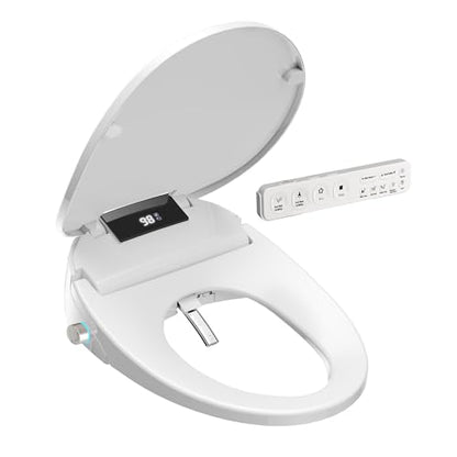 Bidet Toilet Seat with Warm Water Wash, Air Dryer, Heated Seat, Remote Control, LED Display, Self-Cleaning Nozzle, Night Light & Multiple Cleaning Modes (Round)