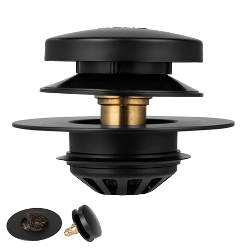 Tub Drain, 2 in 1 Pop-up Bathtub Plug with Hair Catcher | Easy Installation Bath Drain Stopper with Strainer, MATT Black - color: Matt Black