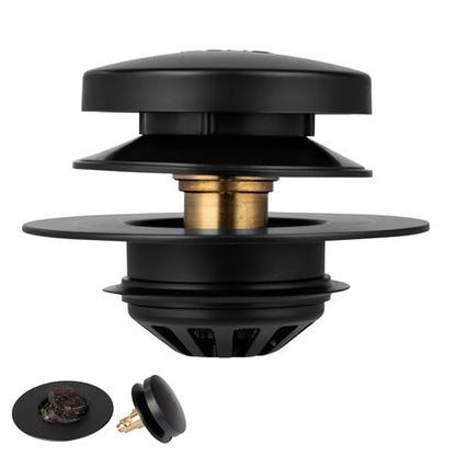 Tub Drain, 2 in 1 Pop-up Bathtub Plug with Hair Catcher | Easy Installation Bath Drain Stopper with Strainer, MATT Black - color: Matt Black