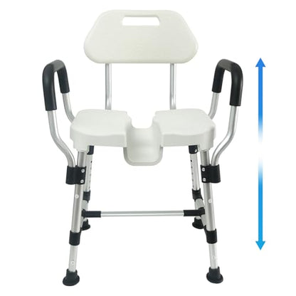 U-Shaped Shower Chair for Inside Shower, 400lbs Max Heavy Duty Triple-Bar Base Reinforcement, with Arm and Back for Elderly and Disabled, Adjustable Height, Effortless Personal Hygiene Access