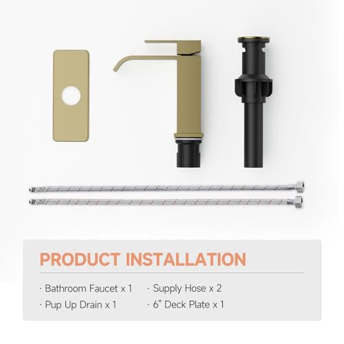 Brushed Gold Bathroom Faucets Evolvegoods Modern Waterfall Bathroom Faucet | Single Handle 1 or 3 Hole Bathroom Sink Faucet RV Mixer Tap Vanity Faucet with Deck Plate Pop-up Drain and Supply Lines - color: Brushed Gold