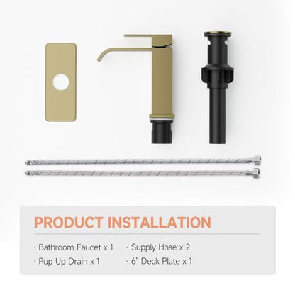 Brushed Gold Bathroom Faucets Evolvegoods Modern Waterfall Bathroom Faucet | Single Handle 1 or 3 Hole Bathroom Sink Faucet RV Mixer Tap Vanity Faucet with Deck Plate Pop-up Drain and Supply Lines - color: Brushed Gold