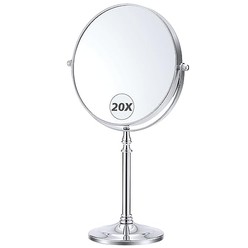 MIYADIVA Magnifying Mirror 20x, Double Sided 1X & 20X Magnifying Mirror on Stand, Large Tabletop Magnified Vanity Mirror, Magnified Mirrors with 360°Rotation for Bathroom or Bedroom,8 Inches - color: 8.6 Inches - 1x/20x