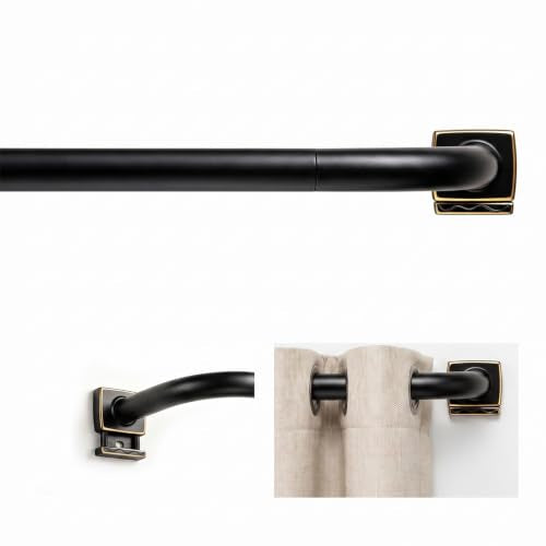Black Wrap Around Curtain Rod 30 to 60 Inch,Heavy Duty Adjustable Metal Drapery Rod with French Return, 7/11" Curved Blackout Rod for Home & Office - color: Black Gold, size: 30-60