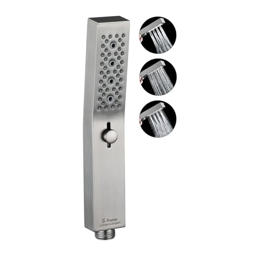 G-Promise All Metal Square 3 Function Handheld Shower Head(Brushed Nickel) | All Metal Construction, 3 Function Modes with Massage, Modern Look, Push Switch, Easy Installation - color: Brushed Nickel, style: Square