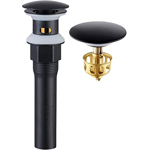KAIYING Pop Up Drain, Bathroom Vessel Sink Drain | with Overflow, Detachable Basket Drain Stopper Assembly, Anti-Clogging & Anti-Explosion Drain Strainer, Matte Black - color: Matte Black, style: With Overflow