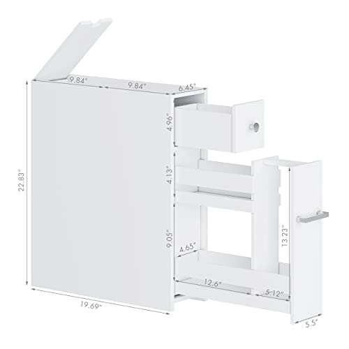 Spirich Slim Bathroom Storage Cabinet with Toilet Paper Holder, White | Slide-Out Drawers, Hidden Top Compartment, Toilet Paper Storage for Small Bathrooms, Powder Rooms, and Narrow Spaces - color: White