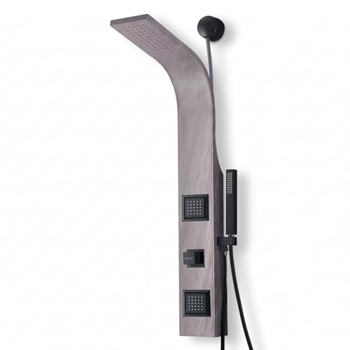 ANZZI Shower Head Panel Tower System | Aura | Grey Marble | 2 Turbo Jetted | Includes Two 2 Fully Adjustable Acu Stream Body Jets, Installation Installs To Existing Water Line, Built To Last