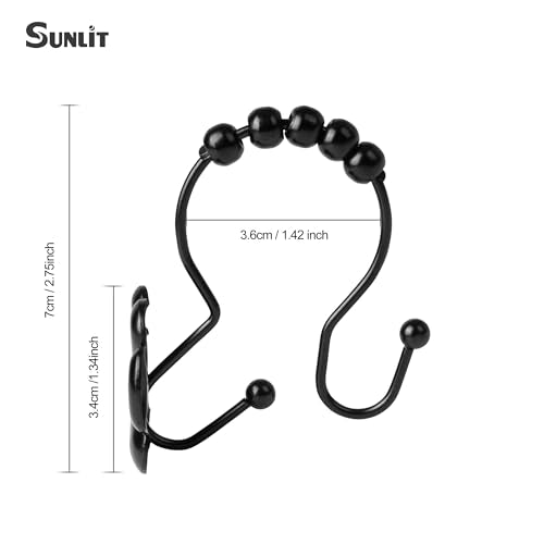 Sunlit Fashion Design Cute Paw Print Polished Double Shower Curtain Hooks for Dog Cat and Bear, Rust Proof Oil Metal Shower Curtain Rings, Black-12 Pack - color: Black With Double Hooks