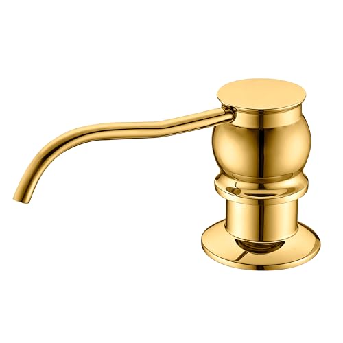 Built in Deck Mount Liquid Lotion Kitchen Countertop Metal Soap Dispenser, Gold Brass Dispenser Pump with 500ml (17oz) High Capacity Bottle - color: Gold, size: Without Hose