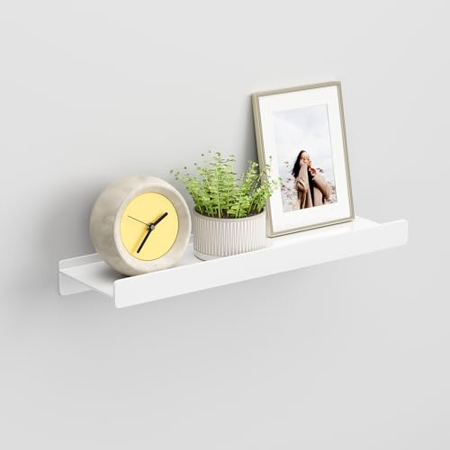 Floating Shelves for Wall, Wall Mounted Shelves with Lip for Storage, Metal Display Shelves for Home Decor, Kitchen/Living Room/Bedroom/Bathroom Shelf, White 16 inch 1 Pack - color: White, size: 16 inch 1P