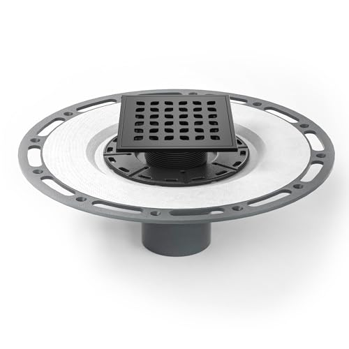 Neodrain 4 in Matte Black Square Shower Drain with PVC Bonding Flange Base | 304 Stainless Steel Floor Drain with waterproof Fabric, Drain Grate Removable, Drain Key for Low Profile Shower Pan - color: Matte Black, size: 4 inch with PVC base