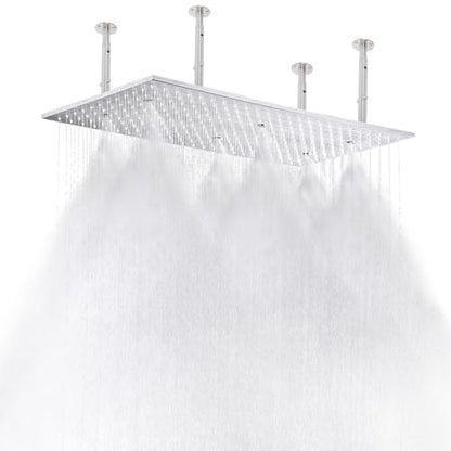 2-Functions Luxury High Pressure Rain Shower Head, 16"x32" Large Ceiling Full Body Shower Head with Silicone Nozzles Rectangle Mist Showerhead, Brushed Nickel Finish - color: Brushed Nickel, style: 2 Modes - Rainfall&Mist