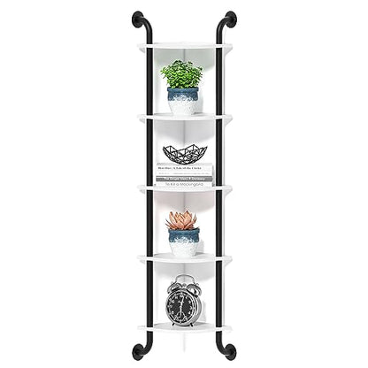 5 Tier Corner Shelf Wall Mount Rustic Industrial Floating Shelves - color: White