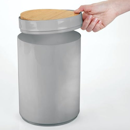 mDesign Plastic Round Trash Can Small Wastebasket - Garbage Bin Container with Swing-Close Lid - Bathroom Garbage Basket - Holds Waste, Recycling - 1.3 Gallon - Basa Collection - Gray/Natural - color: Natural/Grey