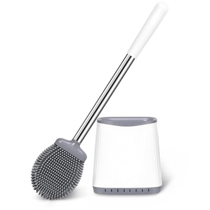 Silicone Toilet Brush and Holder, Flexible Bowl Brush Head with Ventilated Holder, Wall Mounted Compact Set for Bathroom Cleaning