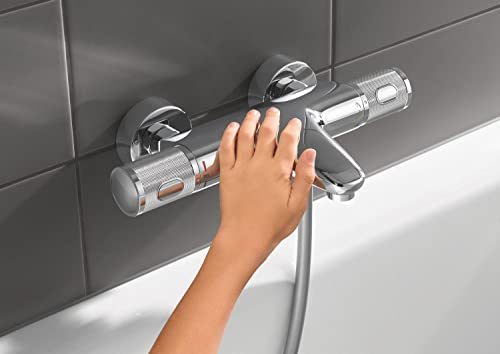 GROHE Precision Feel | Exposed Thermostatic Bath Mixer Valve | Cool Touch | Wall Mounted | Safety Button at 38°C | Knurl Grip | Diverter: Bath/Shower | Less Water & Perfect Flow | Chrome | 34788000