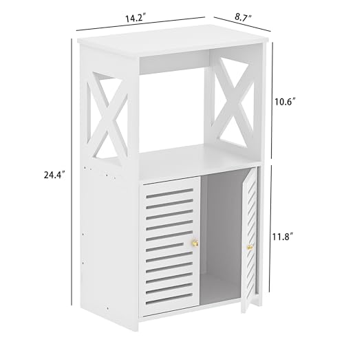 BYFU 3-Tier Bathroom Floor Cabinet with Door and Shelf, 14.2" W x 24.4" H | White Small Storage, Freestanding Organizer, for Living Room, Hallway, Kitchen, Easy Assembly