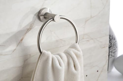 BGL Towel Ring Stainless Steel 304 Brushed Nickel and Double Toilet Paper Holder with Shelf Brushed Nickel