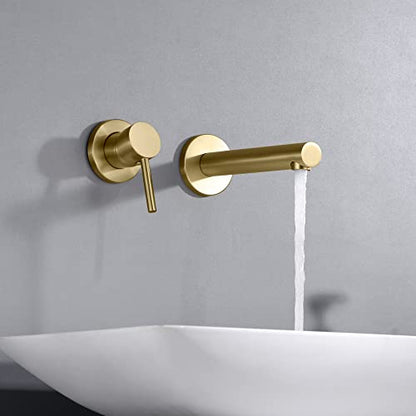 SUMERAIN Bathroom Basin Faucet Wall Mount Left-Handed Single Handle | 2 Holes, with Brass Rough in Valve, Brushed Gold Finish - color: Brushed Gold, size: Left-Handed