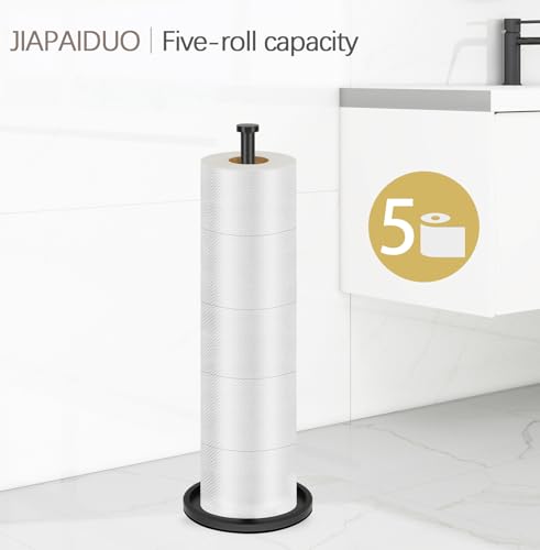 Toilet Paper Holder Stand with Reserve Function, Black Toilet Roll Holder Free Standing, Toilets Paper Storage Stand for 5 Rolls of Toilets Papers，Modern Design - color: Black