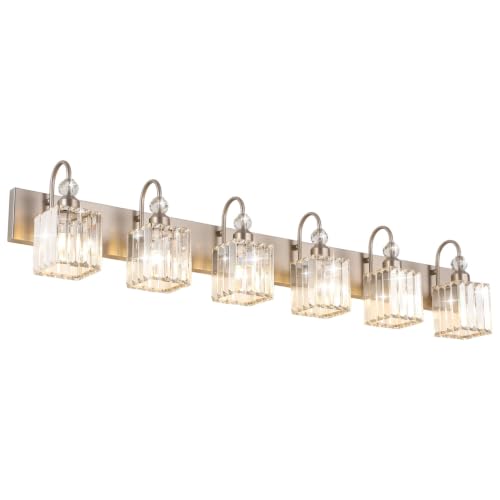 Ralbay Crystal Vanity Light for Bathroom Brushed Nickel Modern 6 Light Bathroom Lighting Fixtures Over Mirror - color: Square-Brushed Nickel, size: 6-light