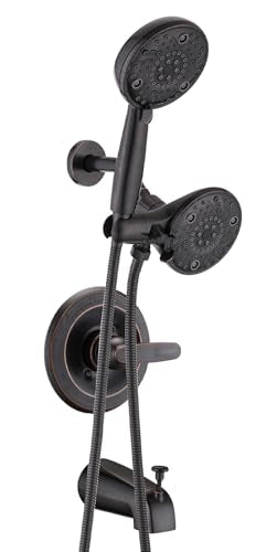 5" Dual Shower Faucet Compatible with Delta 13/14 Series Tub Trim Kit, High Pressure Round Rain Shower Head& Handheld Set Faucet, Oil Rubbed Bronze (Valve& Catridge Not Inclued) - color: Oil Rubbed Bronze