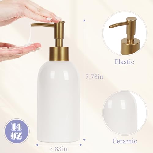 Natheeph 14OZ Soap Dispenser for Bathroom/Kitchen Fill Hand Soap/Dish Soap | Ceramic Soap Dispenser Refillable Shampoo/Lotion/Liquid/Detergent for Bathroom/Kitchen, Soap Pump Dispenser Bottle, 2PC White - color: 2pc White
