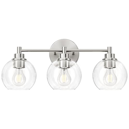 VONLUCE 3 Light Bathroom Vanity Light Fixtures, Brushed Nickel Finish | Globe Glass Shades, E26 Sockets, Easy to install, ETL Certificated, Vanity Lights for Bedroom Hallway Living Room - color: Nickel, size: 3-Light
