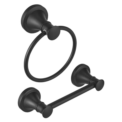 RUMOSE Pivoting Toilet Paper Holder and Hand Towel Ring, Matte Black | Wall Mount, Bathroom Hardware Accessories 2 PCS Set, Toilet Tissue Roll Holder & Towel Hanger, Rustproof, Stainless Steel - color: Matte Black