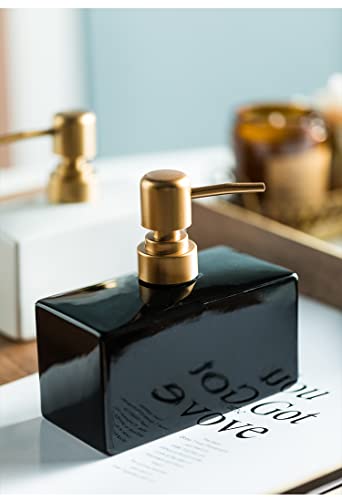 Modern Soap Dispenser with Gold Pump, Rectangle Soap Dispenser(Dark Green) | 13.5 oz Ceramic Lotion Dispenser, Refillable Dish Soap Dispenser - color: Dark Green