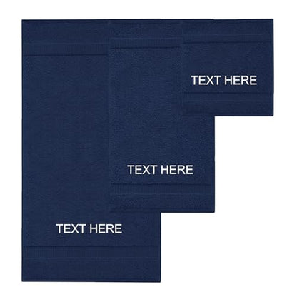 Chakir Turkish Linens Personalized 3 Piece Towel Set, 100% Cotton Luxury Turkish Towels for Bathroom, Soft Absorbent Towel Set with Bath Towel Hand Towel and Washcloth, Navy - color: Navy