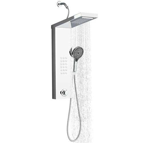 Shower Panel Tower System,Rain Shower Head Rainfall | Waterfall Shower,Handheld High Pressure Rain Massage System(Brushed Silver) - color: brushed silver, style: Normal