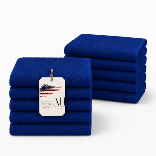 Ameri-Homes Navy Blue Washcloths Pack of 10, 100% Ring Spun Cotton | Soft Face Towel, Highly Absorbent 100% Ring Spun Cotton, 488 GSM Quick-Dry, 12.5 x 12.5 In, Wash Cloths for Bath Gym Spa - color: Navy Blue