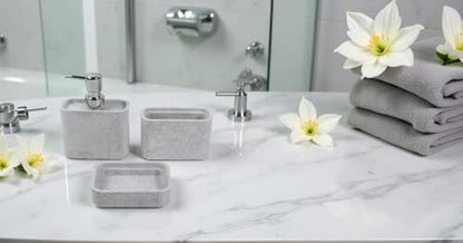 Hymmah Marble Pattern Bathroom Accessories Set, Toothbrush Holdr Set, 3 Pieces Resin Bathroom Set with Toothbrush Holder, Soap Dispenser, Soap Dish,Tumbler(Grey) - color: Grey