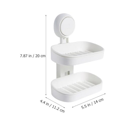 TOYANDONA Double Layer Plastic Soap Holder with Suction Cup Wall-Mounted Soap Draining Tray for Bathroom Shower Suitable for Wall Mount