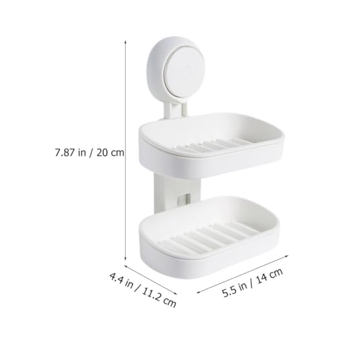 TOYANDONA Double Layer Wall Mount Soap Dish with Suction Cups, Detachable Plastic Soap Holder Rack for Bathroom Shower Drain Tray Organizer