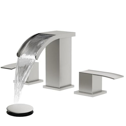 gotonovo Waterfall Bathroom Faucet 3 Hole Square Body,Brushed Nickel | SUS304 8’’ Widespread Bathroom Sink Faucet,2.17’’ Wide Spout,24’’ cUPC Hose,Pop Up Drain,2 Handle,Vanity,Lavatory,Basin,RV - color: Nickel