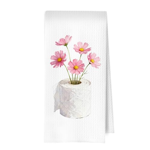 Cottage Core Bathroom Decor - Pink Botanical Wildflower Waffle Hand Towels for Bathroom Decor, 16×24 Inches - color: Towel- 04