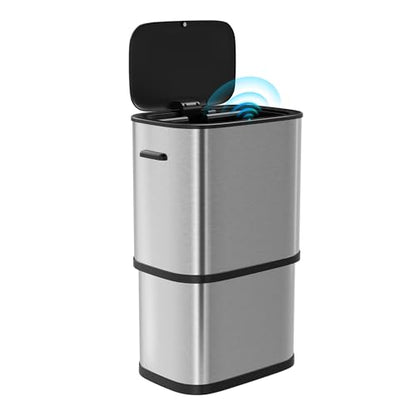 Furnify 16 Gallon / 60L Kitchen Trash Can, Motion Sensor Trash Bin with Lid | Large Capacity Touchless Garbage Waste Bin, Waterproof Brushed Trash Bin, Trash Can for Kitchen Bedroom Bathroom - color: Silver