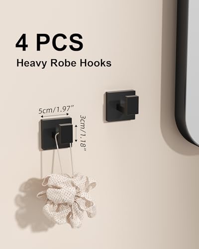 10-Piece Matte Black Bathroom Hardware Set with 16'' Towel Bar, Wall Mounted Bathroom Accessories Kit with 16" Towel Bar ×2, Toilet Paper Holders×2, Towel Rings×2, Robe Hooks×4 - color: Matte Black-16inch