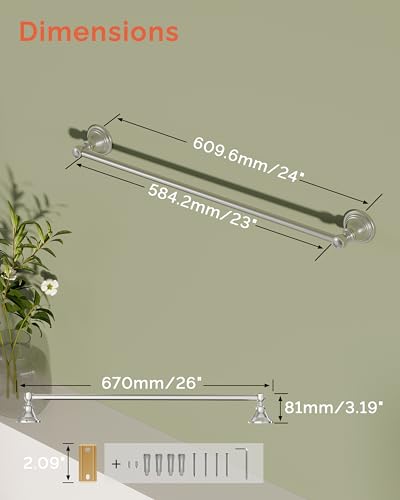 Towel Bar 24inch, Stainless Steel Bathroom Towel Rack Wall Mounted, Heavy Duty Towel Rod, Towel Holders for Bathroom, Kitchen (Brushed Nickel) - color: Brushed Nickel